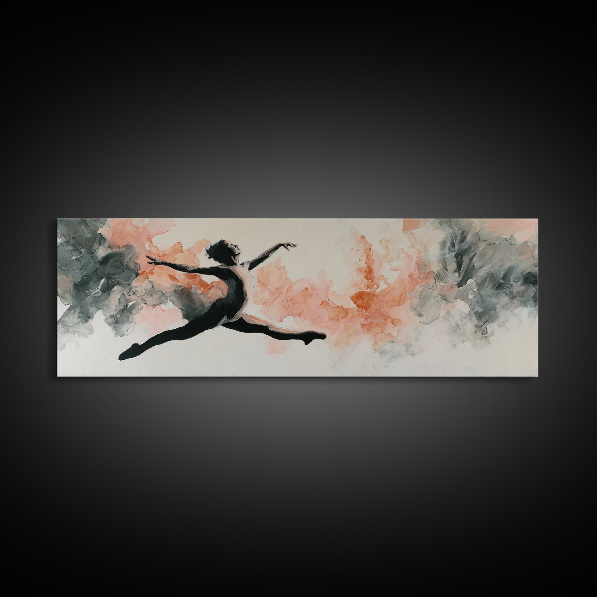 Dancer Leap with Painterly Energy Framed Canvas Print, Fitness Studio Art, Textured Painting, Gym Decor, Fine Art, Motion, FSA-3x1-51