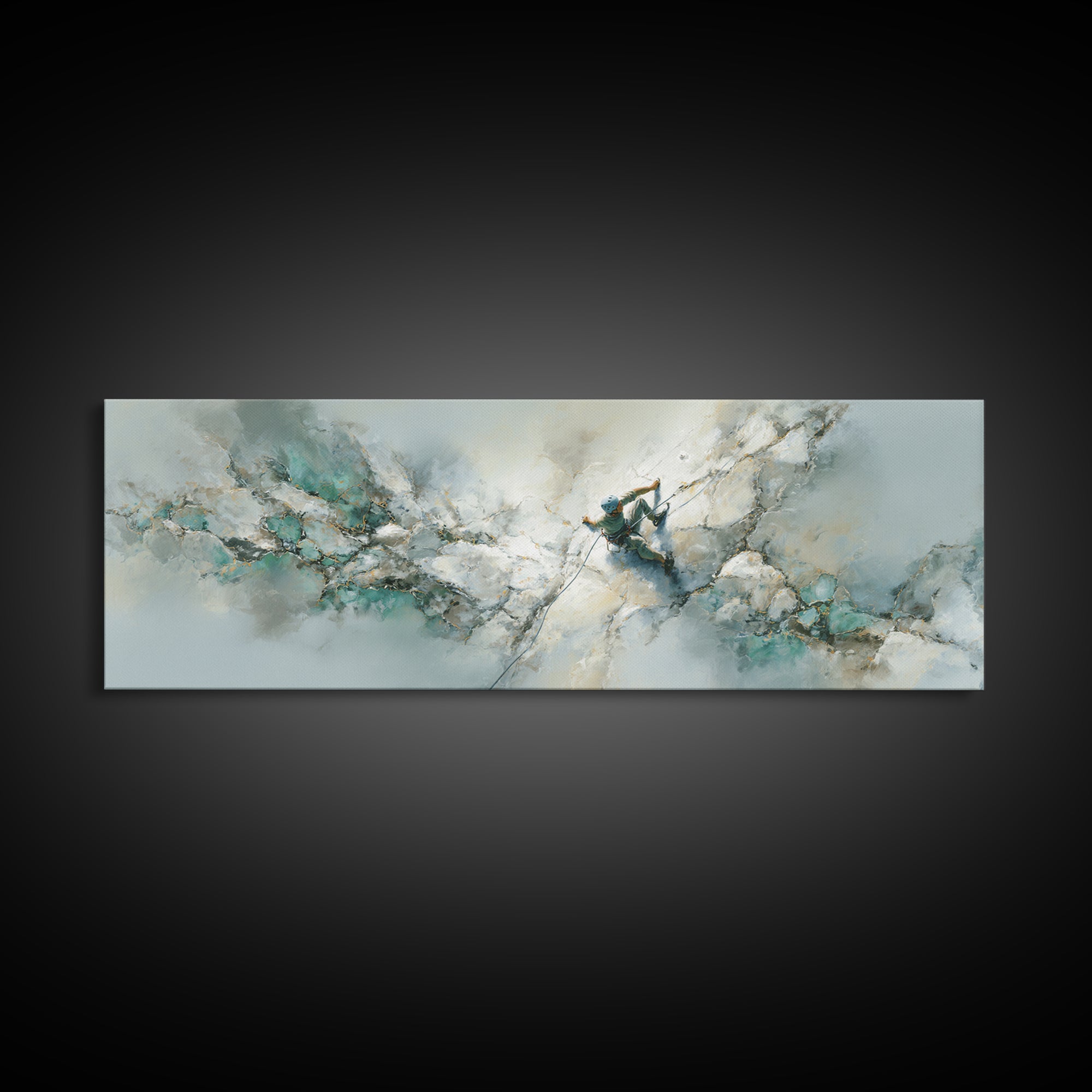 Rock Climber Reaching Toward Warm Light Framed Canvas Print, Fitness Studio Art, Boho Decor, Gym Decor, Fine Art, Motion, FSA-3x1-55