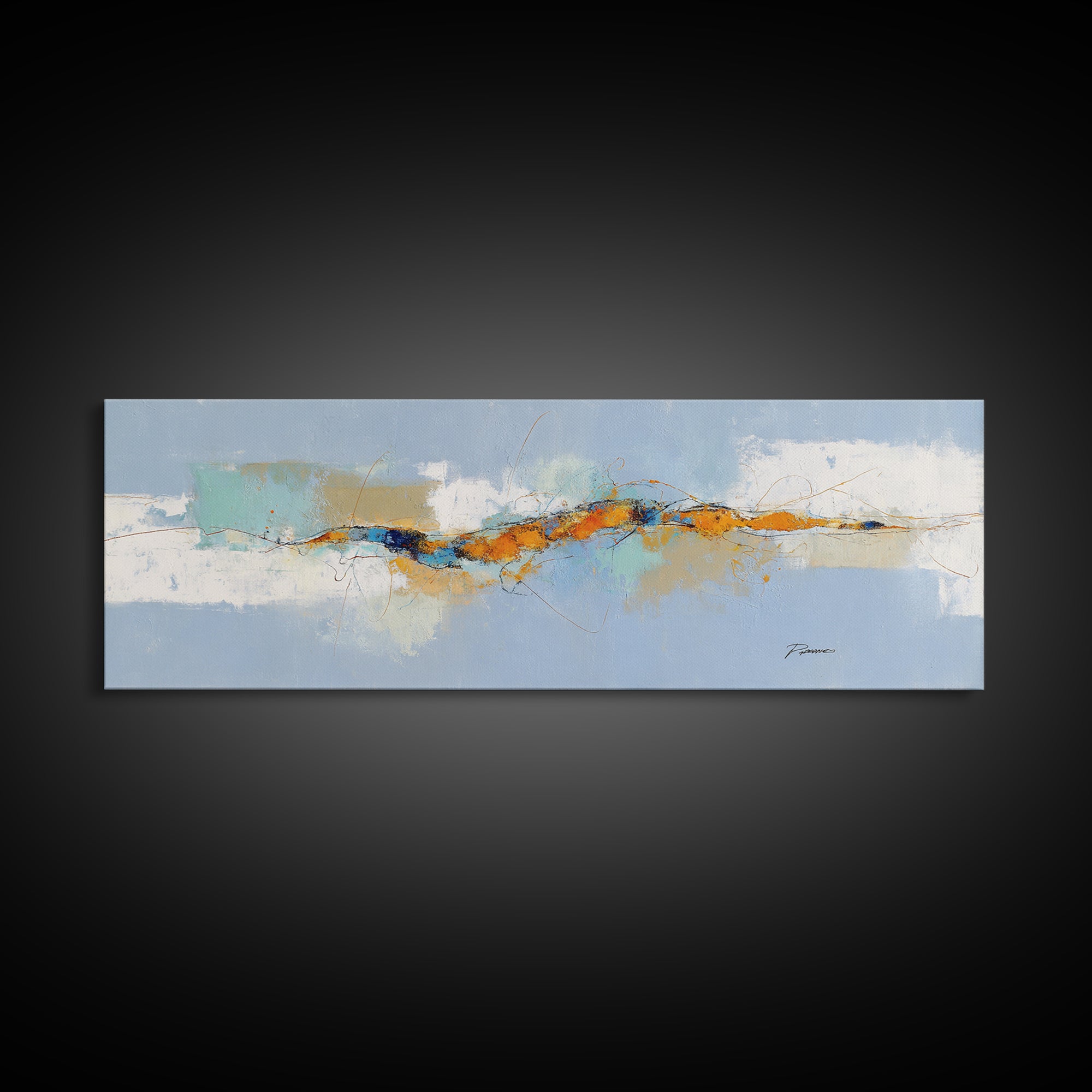Abstract Heartbeat Line Through Color Fields Canvas Print, Fitness Studio Art, Motivational Poster, Gym Decor, Motion, FSA-3x1-81