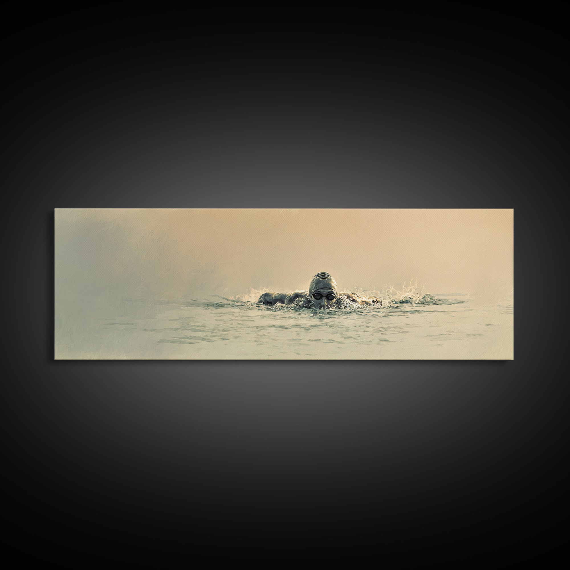 Swimmer Emerging Through Water Texture Framed Canvas Print, Fitness Studio Art, Large Wall Art, Gym Decor, Fine Art, Motion, FSA-3x1-82