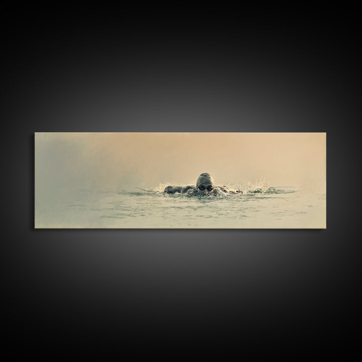 Swimmer Emerging Through Water Texture Framed Canvas Print, Fitness Studio Art, Large Wall Art, Gym Decor, Fine Art, Motion, FSA-3x1-82