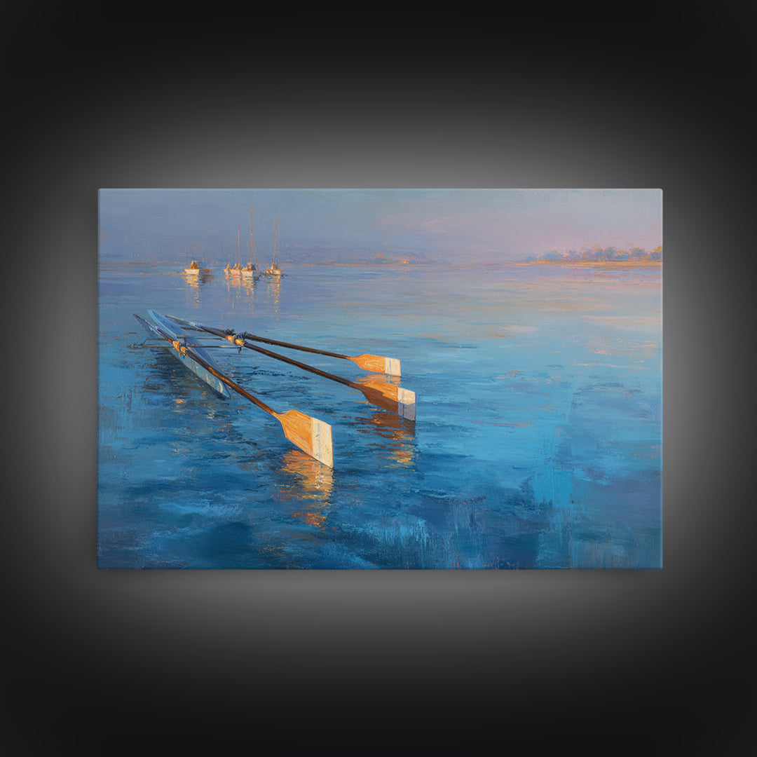 Rowing Oars Cutting Through Blue Water Canvas Print, Fitness Studio Art, Art Print, Gym Decor, Watercolor Art, Motion, FSA-3x2-16