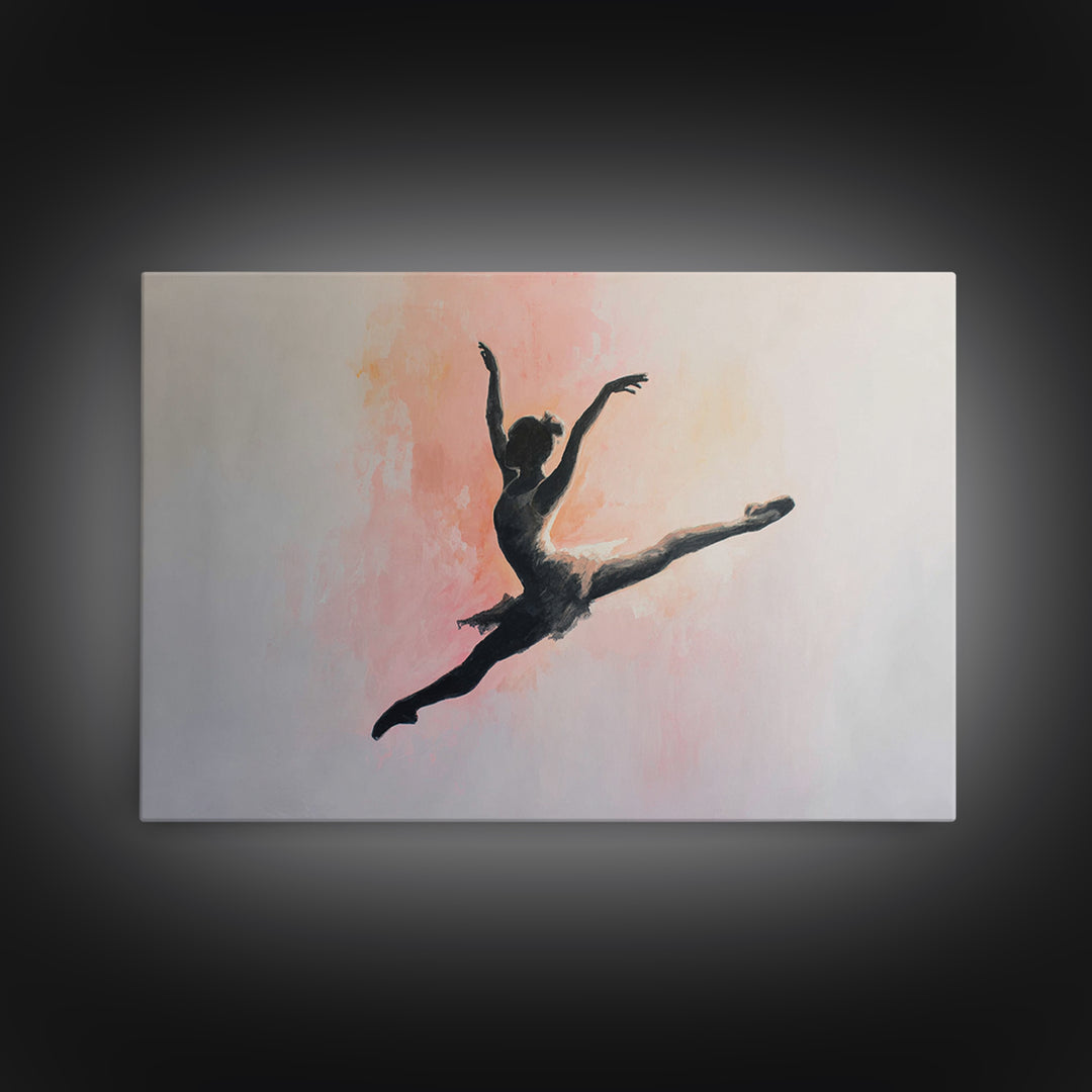 Dancer Leap with Painterly Energy Framed Canvas Print, Fitness Studio Art, Modern Wall Decor, Gym Decor, Fine Art, Motion, FSA-3x2-39
