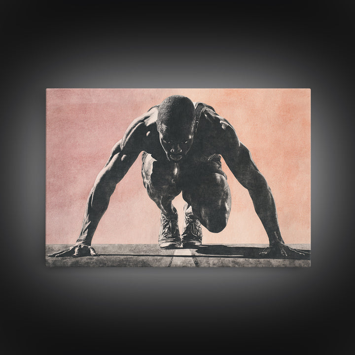 Sprinter Start Position Canvas Print, Fitness Studio Art, Metal Wall Art, Gym Decor, Fine Art, Motion, Home Gym Decor, FSA-3x2-42