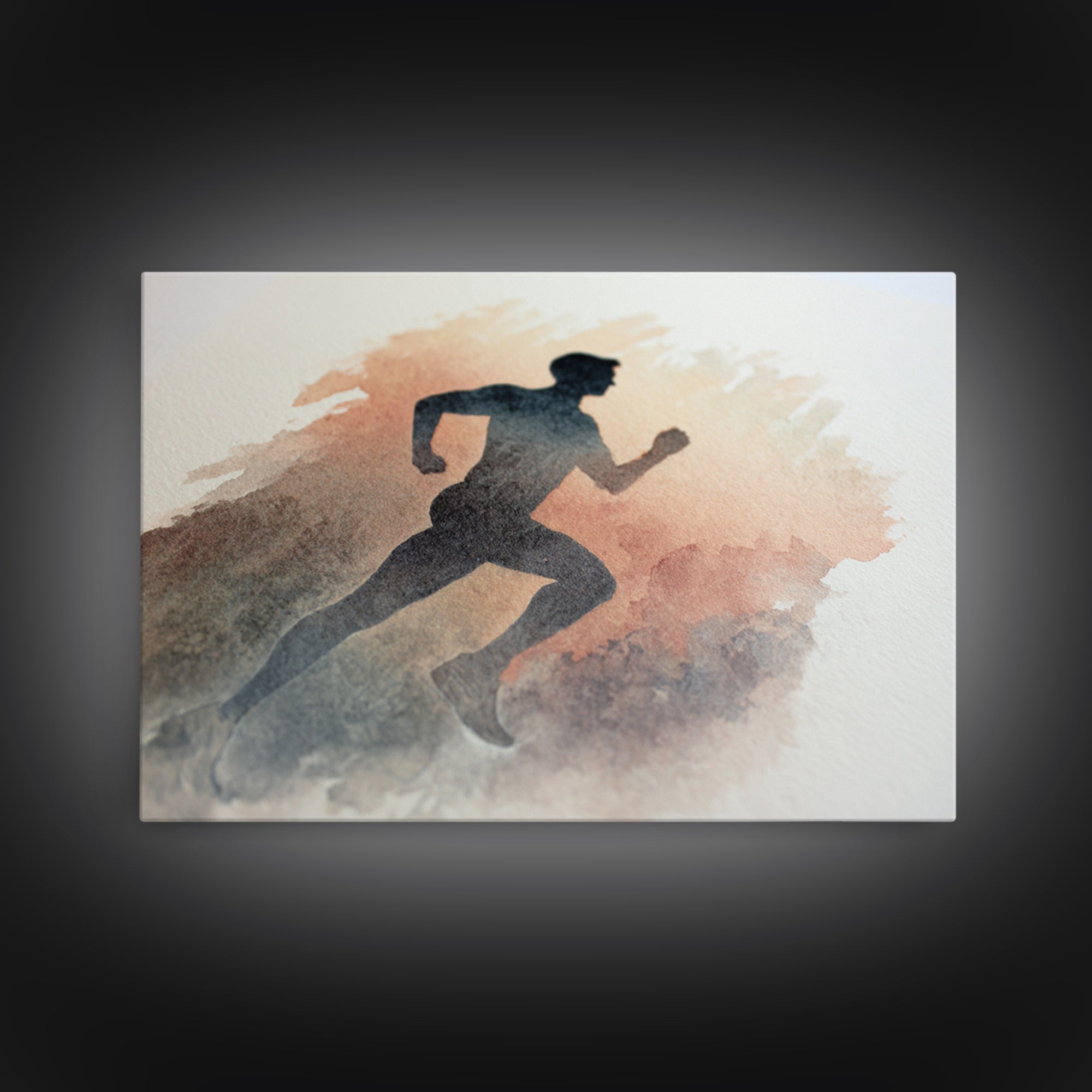 Runner Silhouette Breaking Through Morning Mist Framed Canvas Print, Fitness Studio Art, Abstract Art, Gym Decor, Motion, FSA-3x2-5