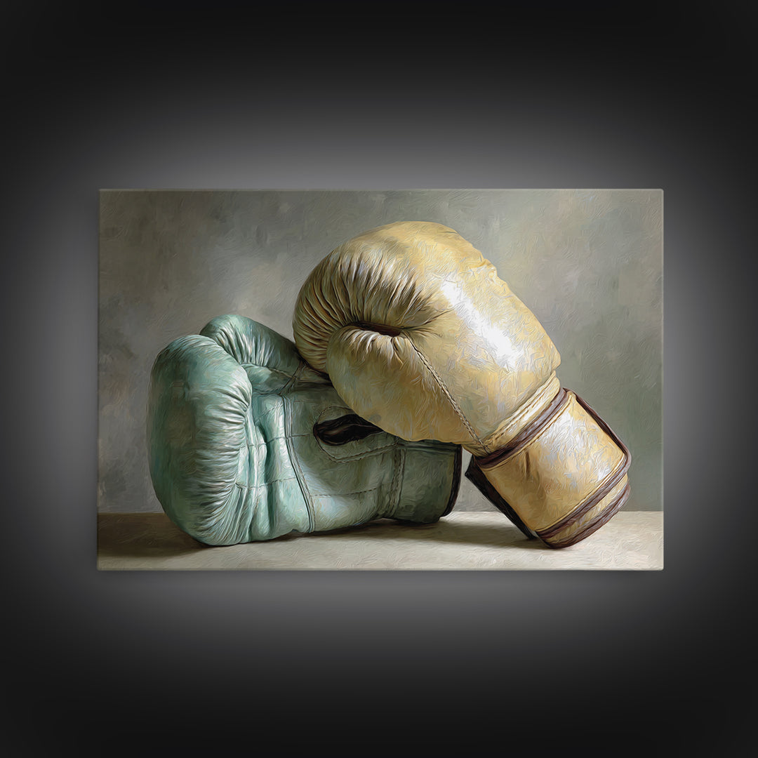 Boxing Gloves Still Life Framed Canvas Print, Fitness Studio Art, Contemporary Art, Gym Decor, Motion, Aesthetic Room Decor, FSA-3x2-9