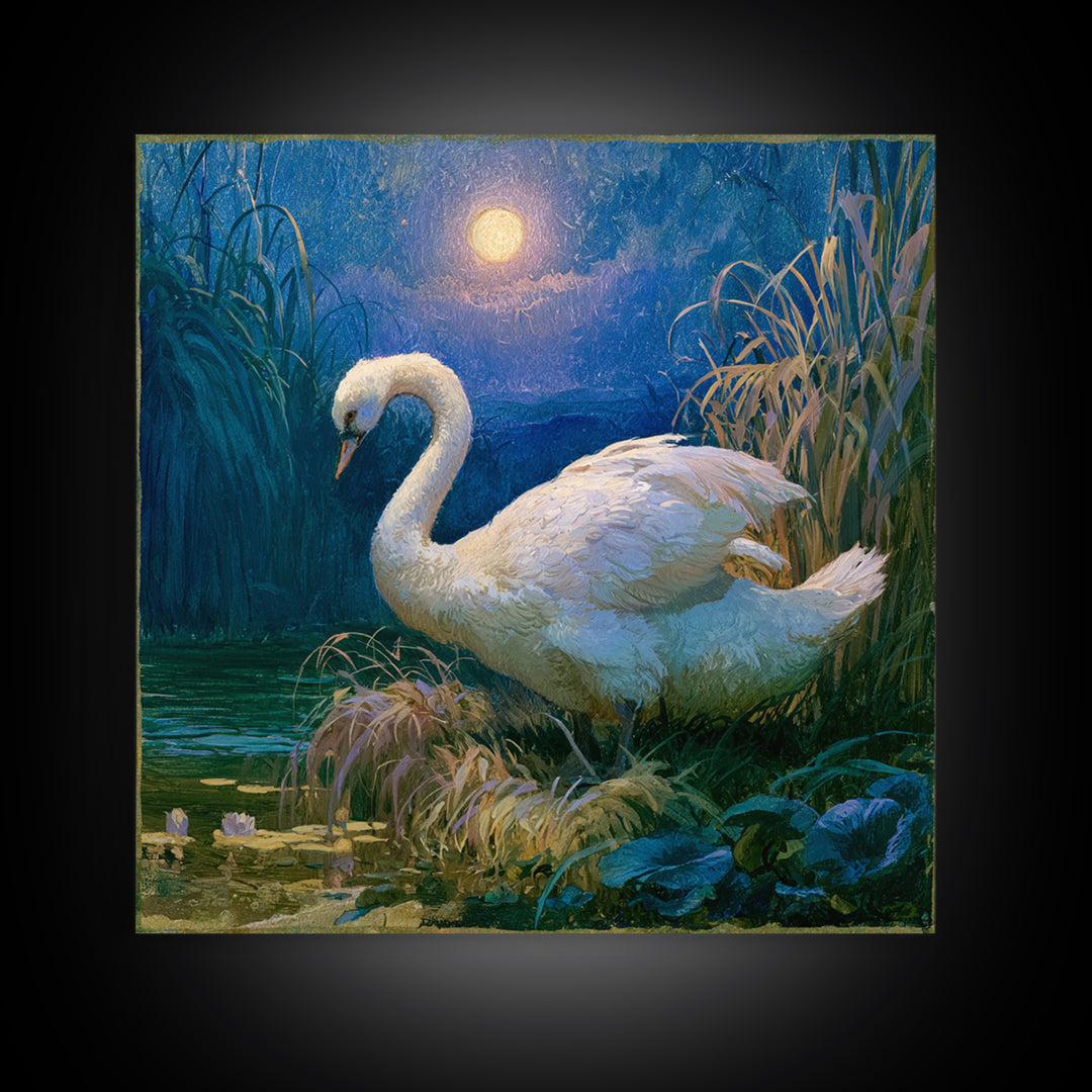 White Swan Transformation Scene Canvas Print, Fairy Tale Art, Boho Wall Art, Living Room Decor, Oil Painting, Storybook, FTA-1x1-15
