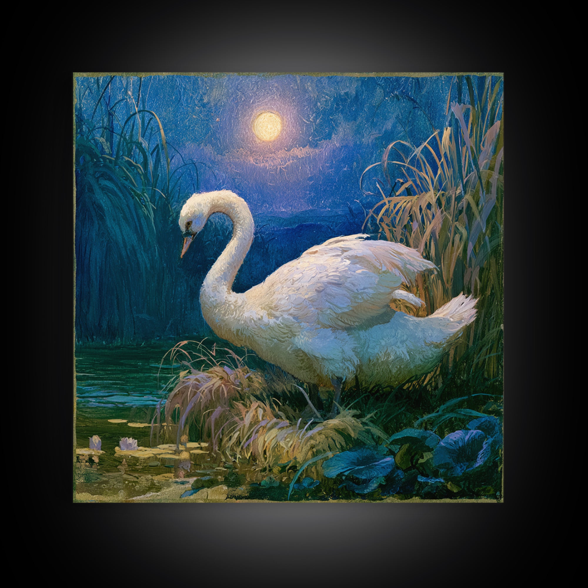 White Swan Transformation Scene Canvas Print, Fairy Tale Art, Boho Wall Art, Living Room Decor, Oil Painting, Storybook, FTA-1x1-15
