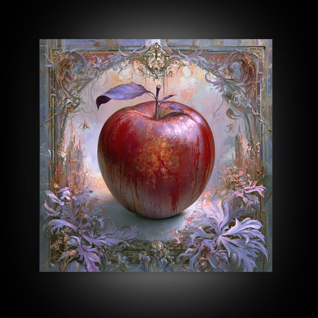 Enchanted Apple with Deep Red Shine Canvas Print, Fairy Tale Art, Art Print, Living Room Decor, Storybook, Nursery Art, FTA-1x1-20