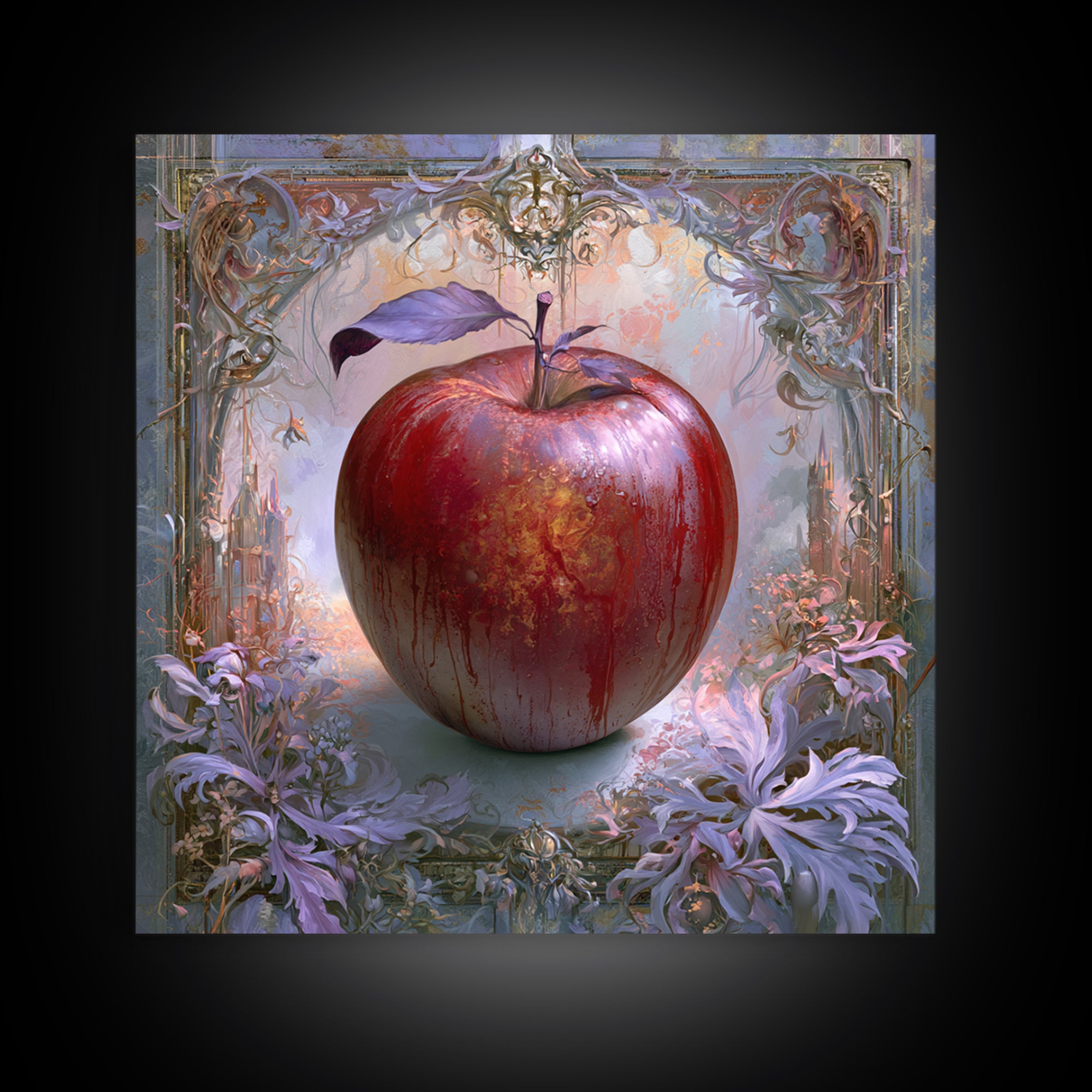 Enchanted Apple with Deep Red Shine Canvas Print, Fairy Tale Art, Art Print, Living Room Decor, Storybook, Nursery Art, FTA-1x1-20