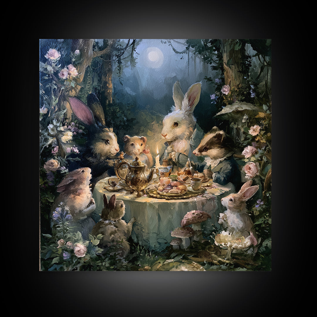 Woodland Tea Party Framed Canvas Print, Fairy Tale Art, Princess Wall Art, Living Room Decor, Oil Painting, Storybook, FTA-1x1-43