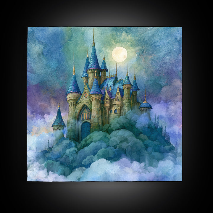 Storybook Castle on a Misty Hill Canvas Print, Fairy Tale Art, Fairy Art, Living Room Decor, Fine Art, Storybook, FTA-1x1-50