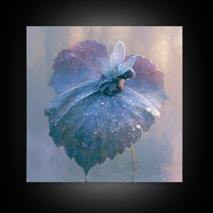 Tiny Fairy Resting on a Dew Covered Canvas Print, Fairy Tale Art, Art Nouveau Print, Living Room Decor, Fine Art, Storybook, FTA-1x1-55