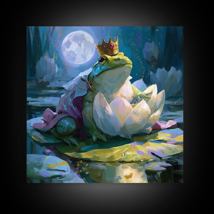 Frog Prince on a Lily Pad Canvas Print, Fairy Tale Art, Gallery Decor, Living Room Decor, Fine Art, Storybook, Wall Art, FTA-1x1-59