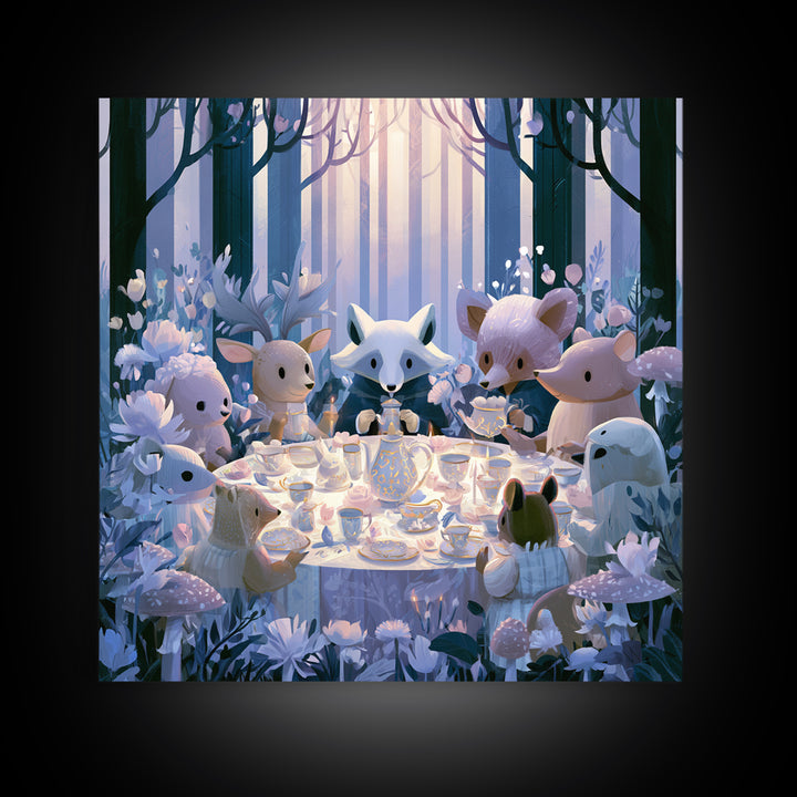 Woodland Tea Party Framed Canvas Print, Fairy Tale Art, Modern Decor, Living Room Decor, Fine Art, Storybook, Wall Decor, FTA-1x1-67