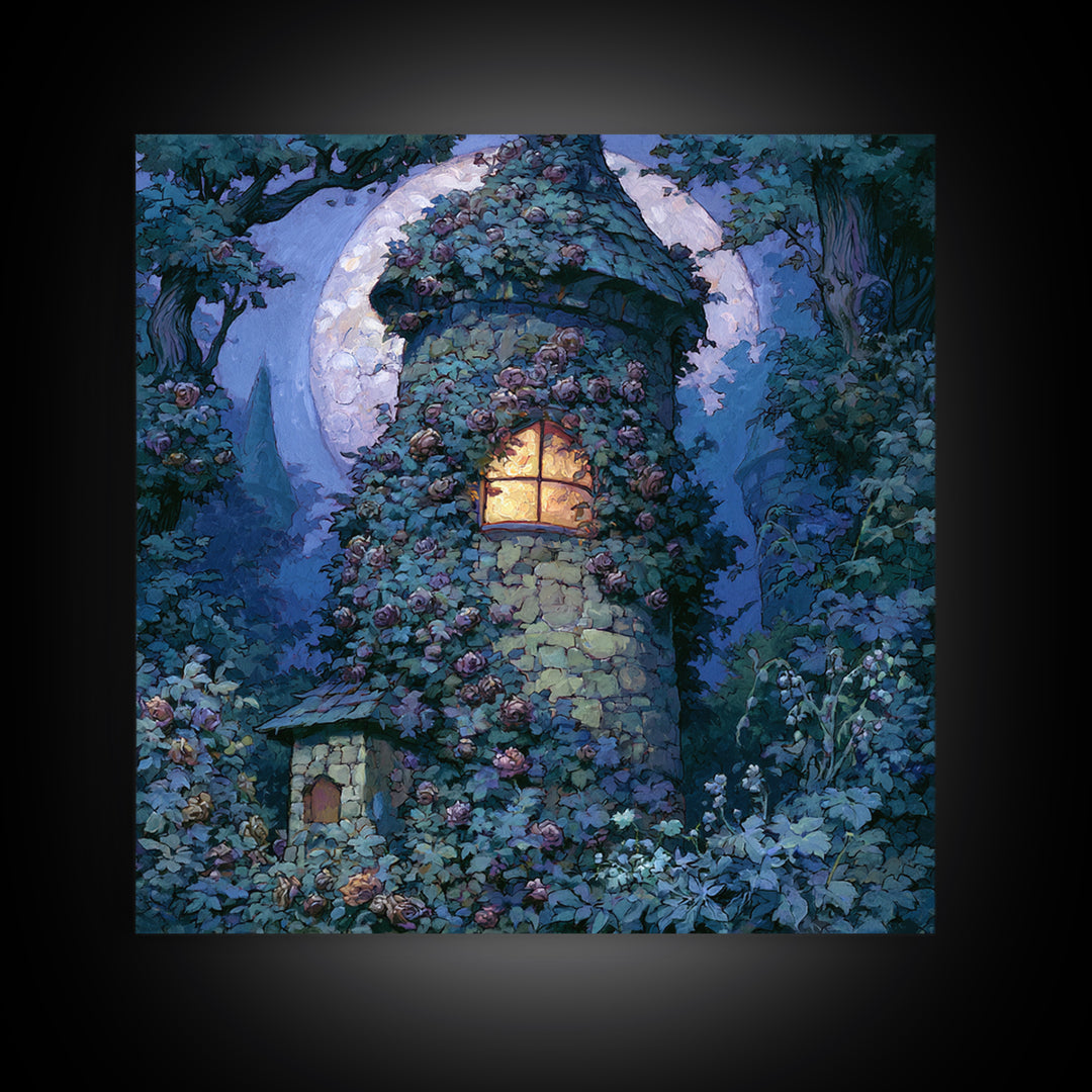 Rose Covered Tower Canvas Print, Fairy Tale Art, Neutral Decor, Living Room Decor, Fine Art, Storybook, Home Decor, Wall Decor, FTA-1x1-90