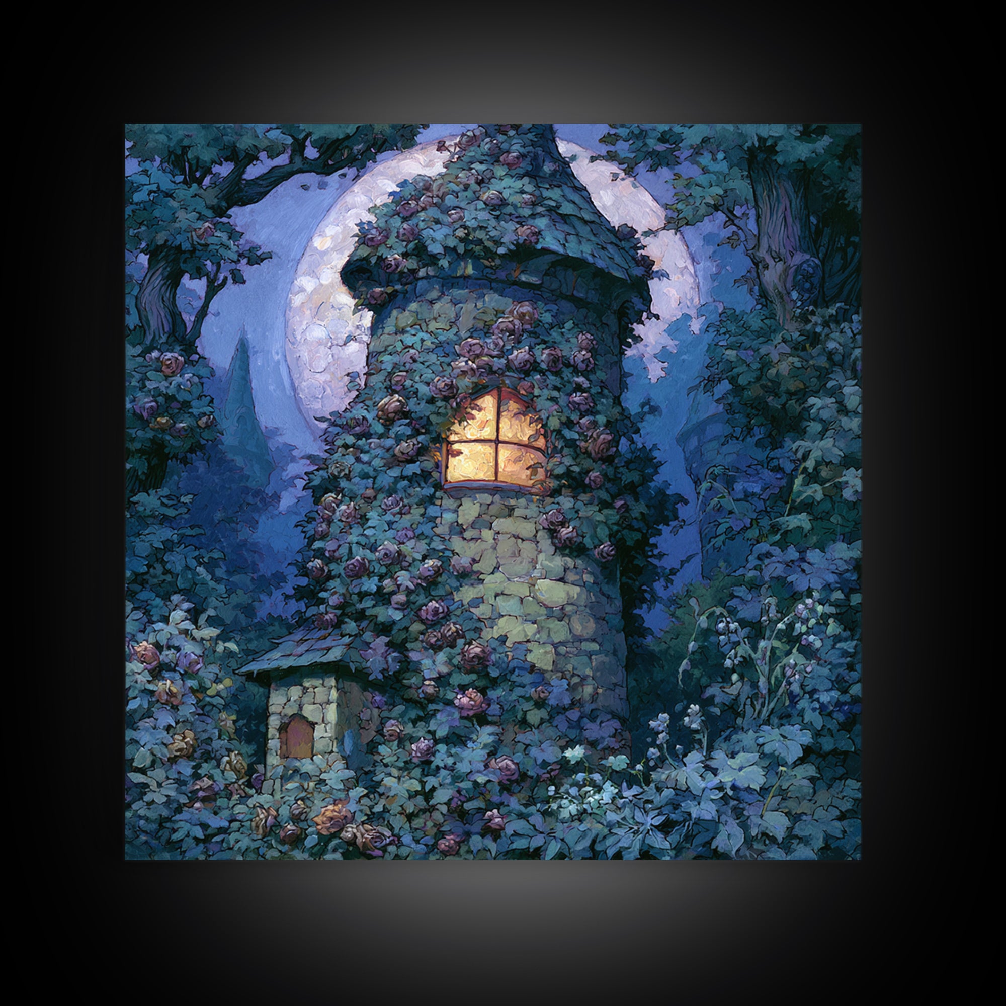Rose Covered Tower Canvas Print, Fairy Tale Art, Neutral Decor, Living Room Decor, Fine Art, Storybook, Home Decor, Wall Decor, FTA-1x1-90