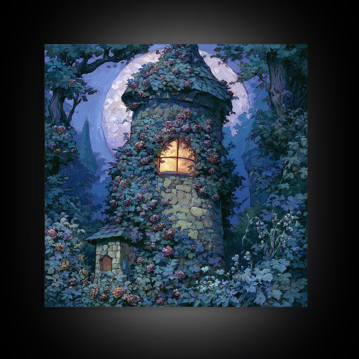 Rose Covered Tower Canvas Print, Fairy Tale Art, Neutral Decor, Living Room Decor, Fine Art, Storybook, Home Decor, Wall Decor, FTA-1x1-90