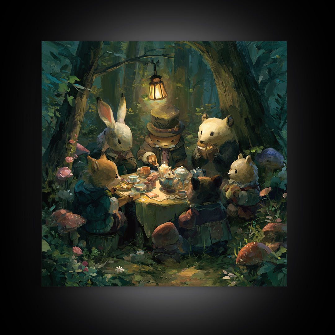 Woodland Tea Party Canvas Print, Fairy Tale Art, Room Decor, Living Room Decor, Storybook, Original Art, Nursery Wall Art, FTA-1x1-91
