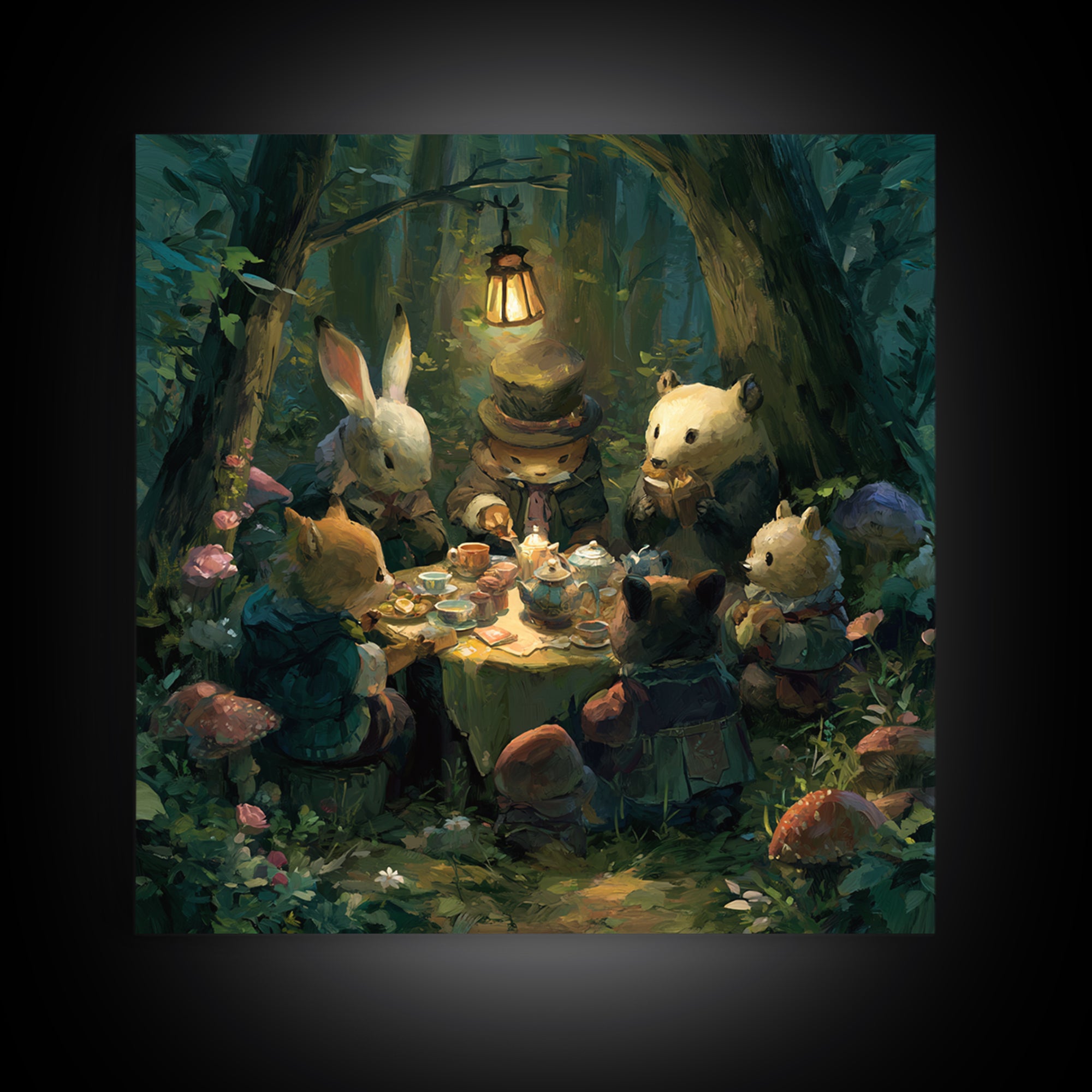 Woodland Tea Party Canvas Print, Fairy Tale Art, Room Decor, Living Room Decor, Storybook, Original Art, Nursery Wall Art, FTA-1x1-91
