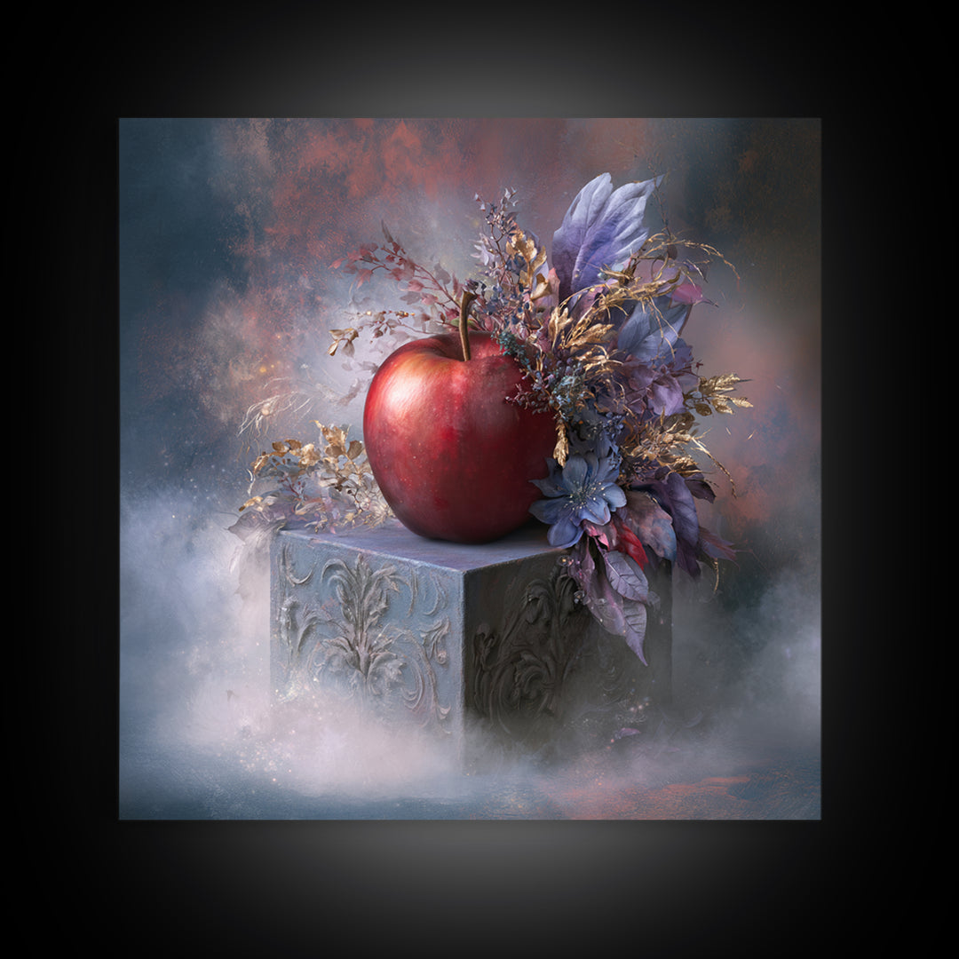 Enchanted Apple with Deep Red Shine Canvas Print, Fairy Tale Art, Fairy Art, Living Room Decor, Fine Art, Storybook, FTA-1x1-92