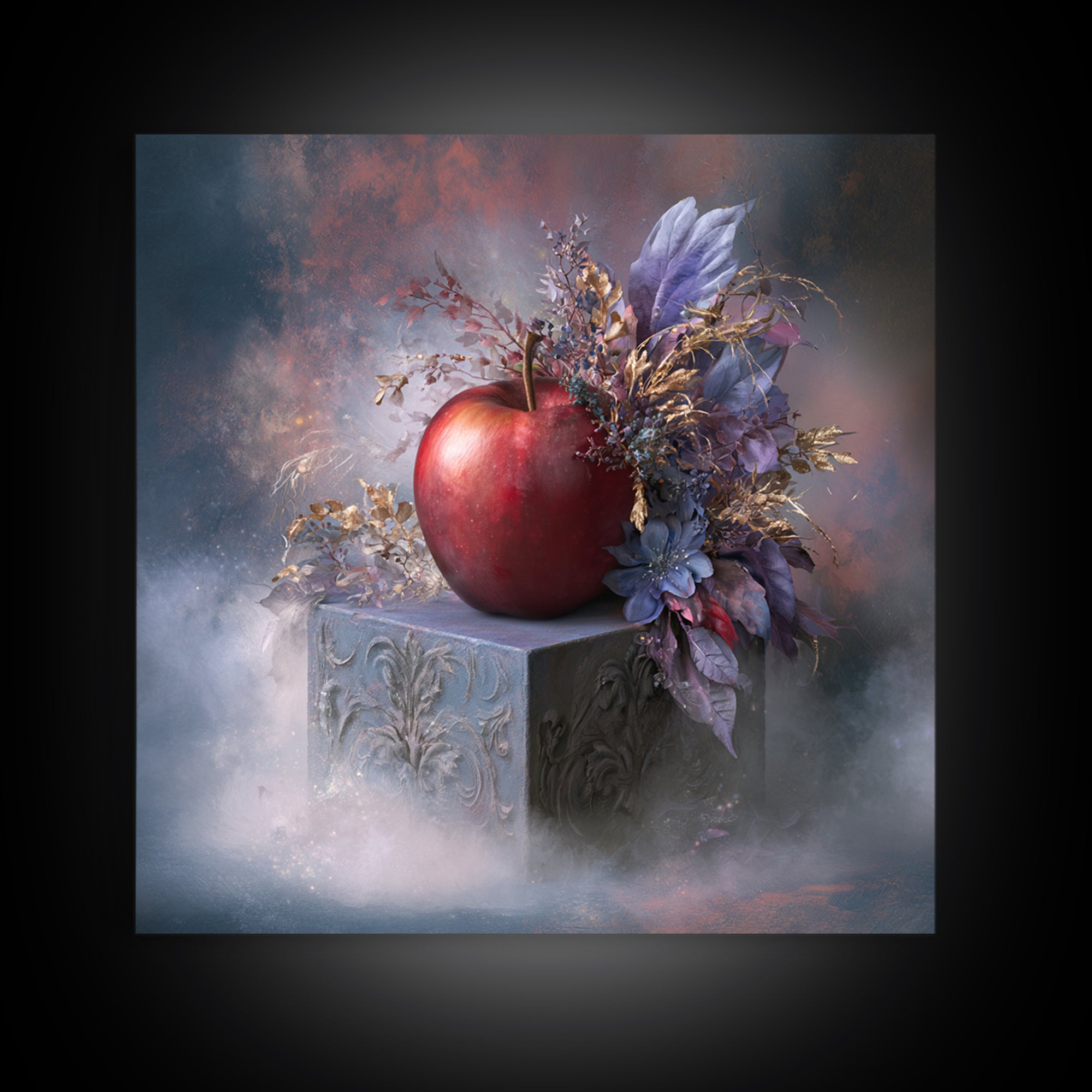 Enchanted Apple with Deep Red Shine Canvas Print, Fairy Tale Art, Fairy Art, Living Room Decor, Fine Art, Storybook, FTA-1x1-92