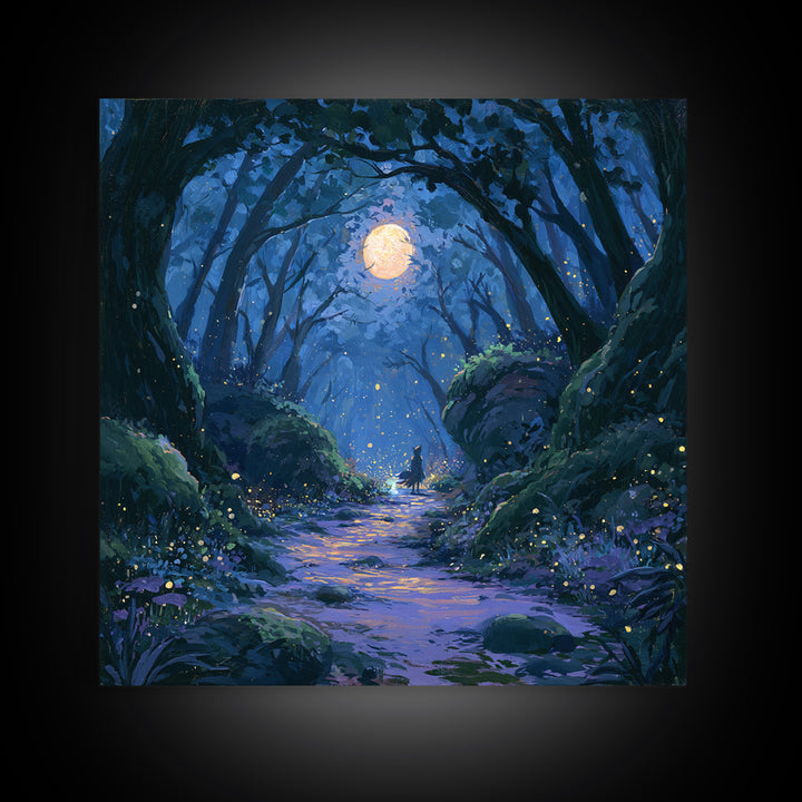 Enchanted Forest Path Glowing Canvas Print, Fairy Tale Art, Art Deco, Living Room Decor, Fine Art, Storybook, Whimsical Art, FTA-1x1-97