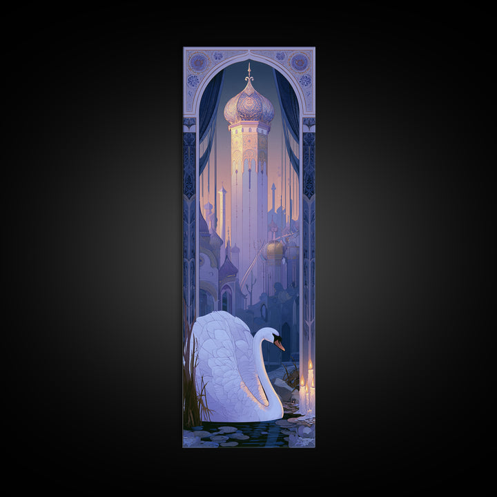 White Swan Transformation Scene Canvas Print, Fairy Tale Art, Boho Wall Art, Living Room Decor, Oil Painting, Storybook, FTA-1x3-27