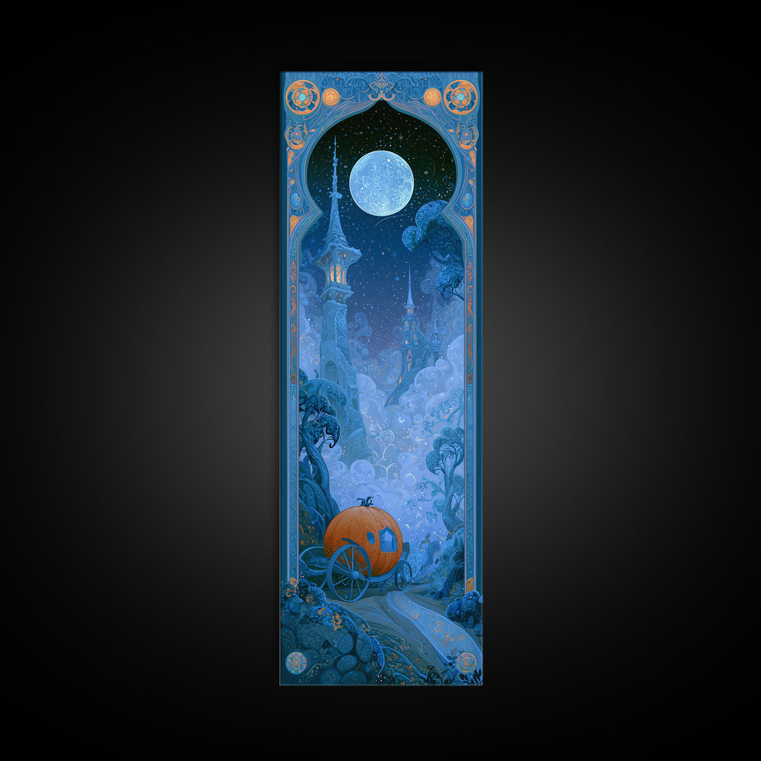 Pumpkin Carriage under Midnight Sky Canvas Print, Fairy Tale Art, Art Prints, Living Room Decor, Fine Art, Storybook, FTA-1x3-28
