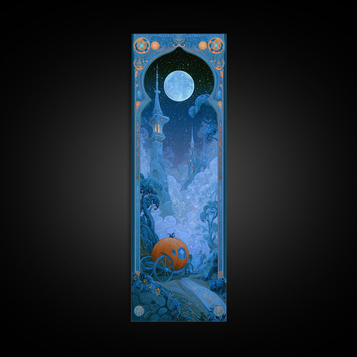 Pumpkin Carriage under Midnight Sky Canvas Print, Fairy Tale Art, Art Prints, Living Room Decor, Fine Art, Storybook, FTA-1x3-28