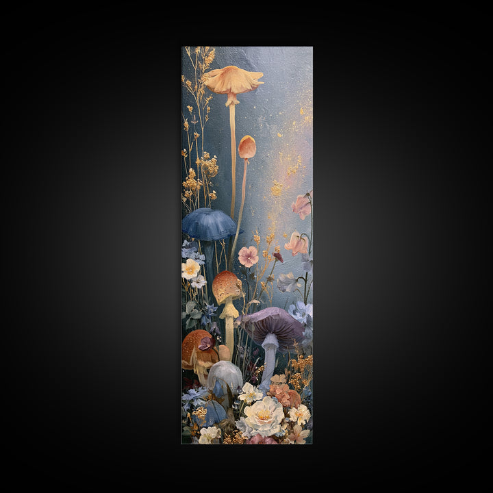 Fairy Ring of Mushrooms and Wildflowers Canvas Print, Fairy Tale Art, Nursery Art, Living Room Decor, Oil Painting, Storybook, FTA-1x3-33