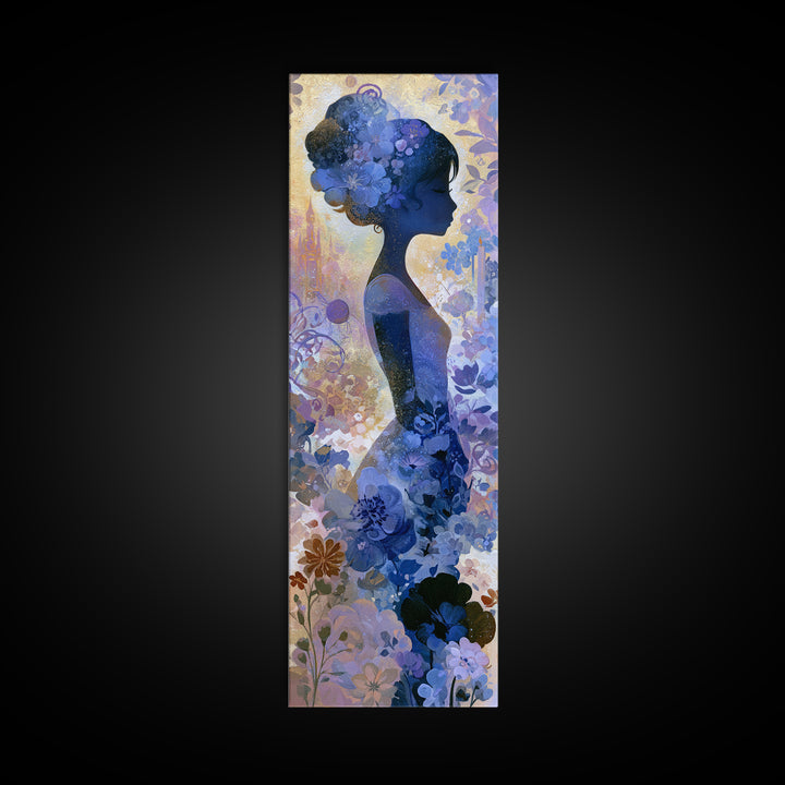 Princess Silhouette with Moonlit Garden Flowers Canvas Print, Fairy Tale Art, Printable Art, Living Room Decor, Oil Painting, FTA-1x3-40