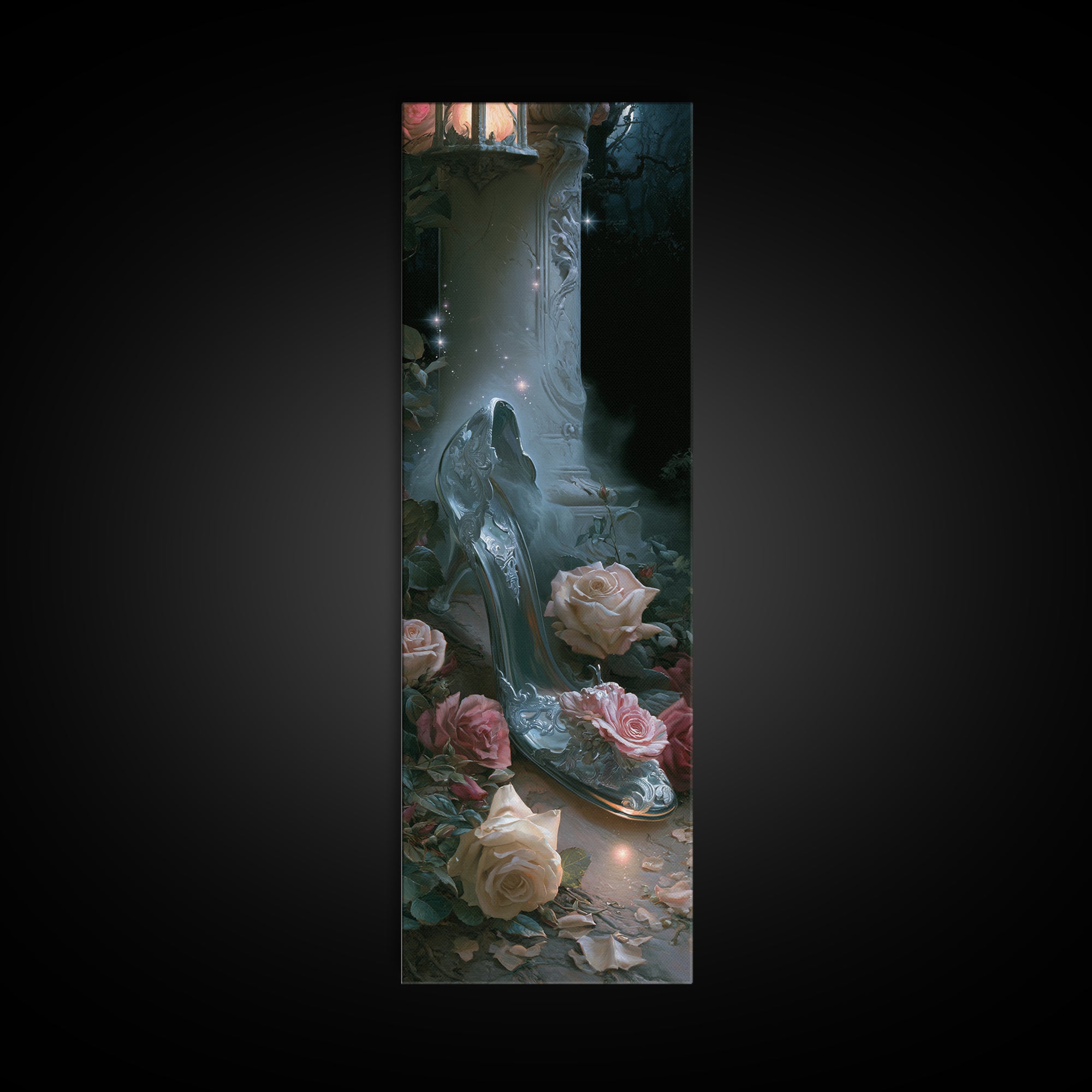 Glass Slipper Still Life Canvas Print, Fairy Tale Art, Neutral Decor, Living Room Decor, Fine Art, Storybook, Home Decor, FTA-1x3-42