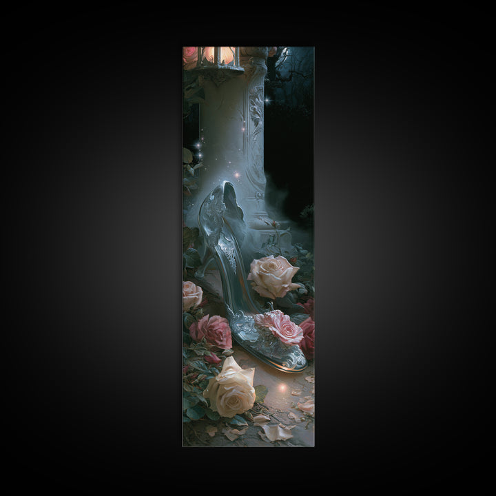 Glass Slipper Still Life Canvas Print, Fairy Tale Art, Neutral Decor, Living Room Decor, Fine Art, Storybook, Home Decor, FTA-1x3-42