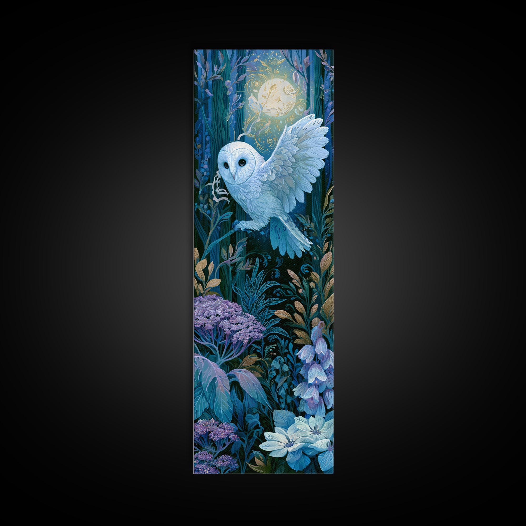 Owl Messenger Carrying a Tiny Ribbon Framed Canvas Print, Fairy Tale Art, Textured Painting, Living Room Decor, Storybook, FTA-1x3-53