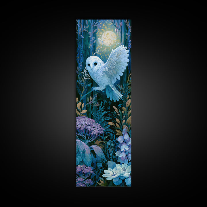 Owl Messenger Carrying a Tiny Ribbon Framed Canvas Print, Fairy Tale Art, Textured Painting, Living Room Decor, Storybook, FTA-1x3-53