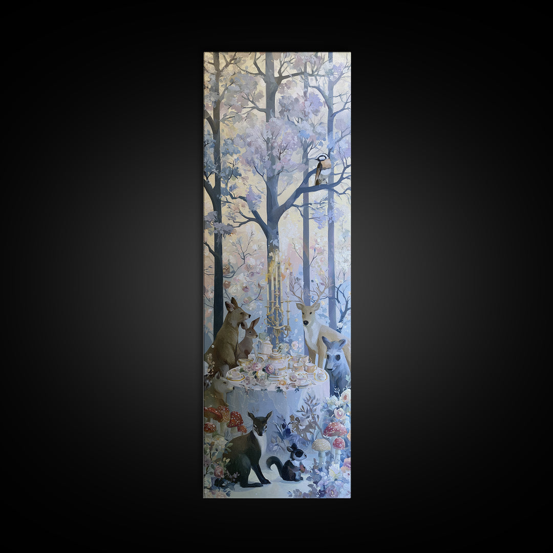 Woodland Tea Party Canvas Print, Fairy Tale Art, Princess Wall Art, Living Room Decor, Oil Painting, Storybook, Fine Art Print, FTA-1x3-55