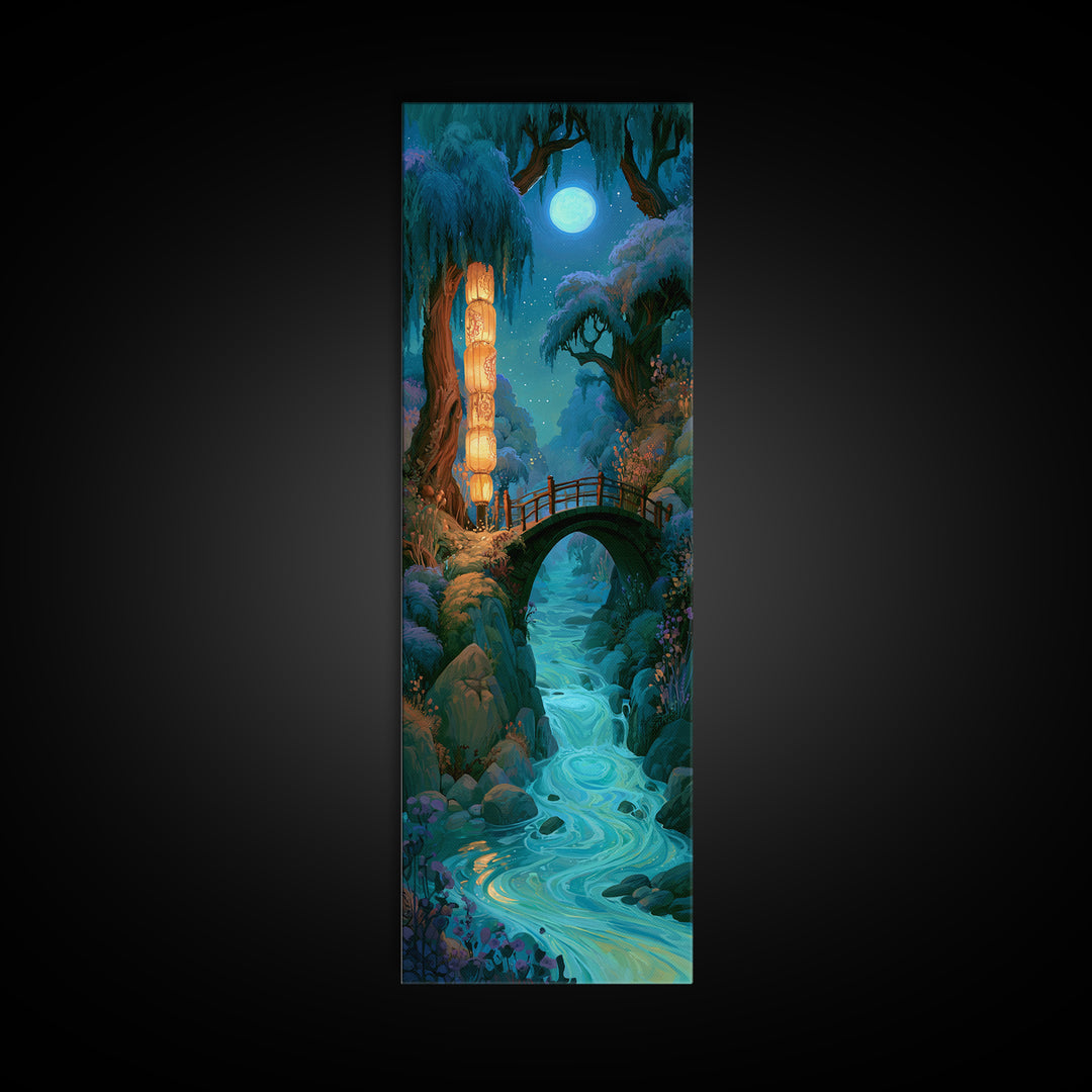 Lantern Lit Bridge Canvas Print, Fairy Tale Art, Dark Art, Living Room Decor, Fine Art, Storybook, Statement Artwork, FTA-1x3-59