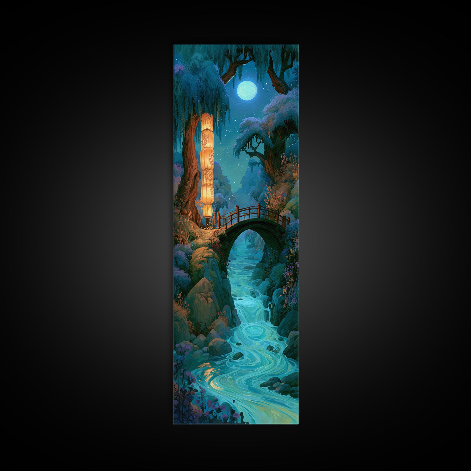 Lantern Lit Bridge Canvas Print, Fairy Tale Art, Dark Art, Living Room Decor, Fine Art, Storybook, Statement Artwork, FTA-1x3-59