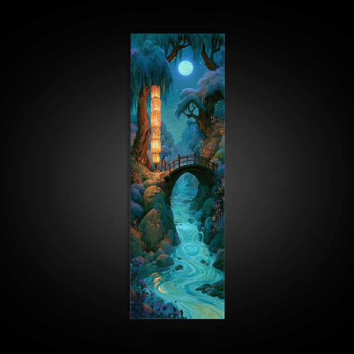 Lantern Lit Bridge Canvas Print, Fairy Tale Art, Dark Art, Living Room Decor, Fine Art, Storybook, Statement Artwork, FTA-1x3-59