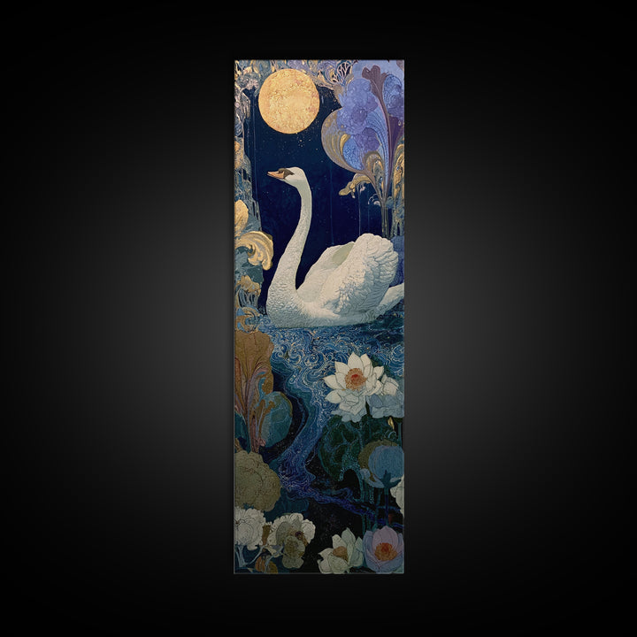 White Swan Transformation Scene Framed Canvas Print, Fairy Tale Art, Neutral Decor, Living Room Decor, Fine Art, Storybook, FTA-1x3-75