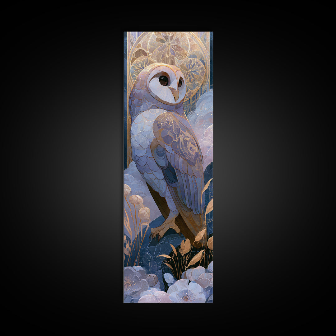 Owl Messenger Carrying a Tiny Ribbon Canvas Print, Fairy Tale Art, Wall Decor, Living Room Decor, Fine Art, Storybook, FTA-1x3-77