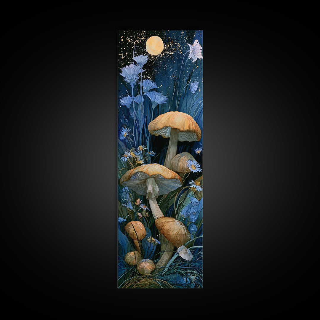 Fairy Ring of Mushrooms and Wildflowers Canvas Print, Fairy Tale Art, Folk Art, Living Room Decor, Fine Art, Storybook, FTA-1x3-81