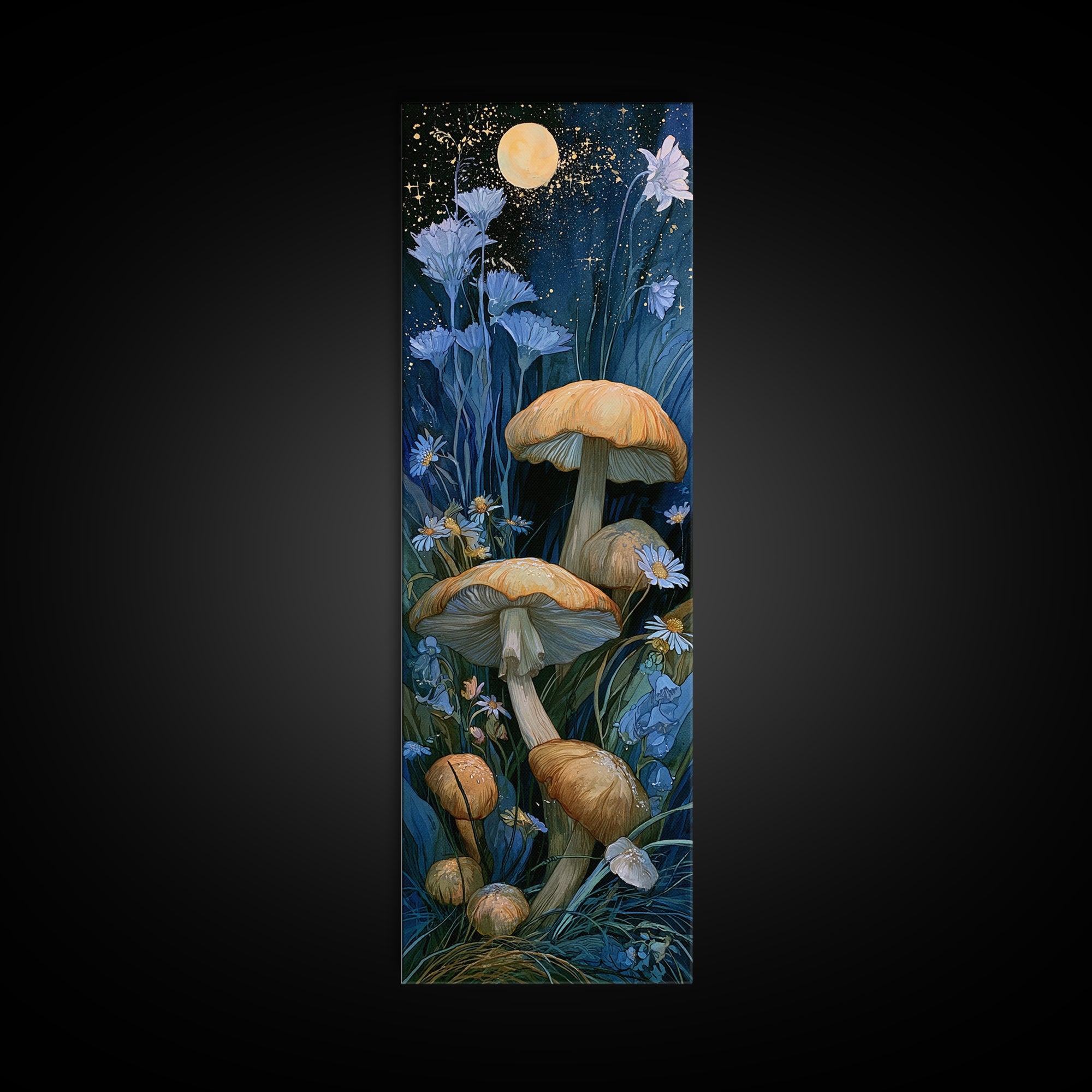 Fairy Ring of Mushrooms and Wildflowers Canvas Print, Fairy Tale Art, Folk Art, Living Room Decor, Fine Art, Storybook, FTA-1x3-81