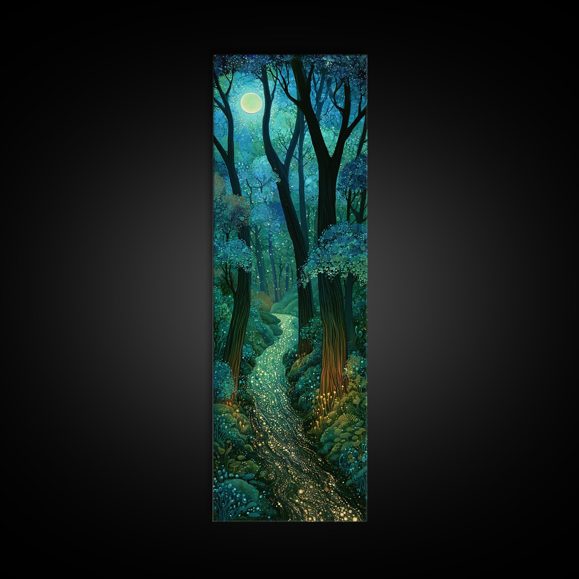 Enchanted Forest Path Glowing Canvas Print, Fairy Tale Art, Art Nouveau, Living Room Decor, Fine Art, Storybook, Dark Art, FTA-1x3-85