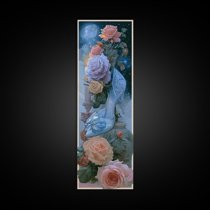 Glass Slipper Still Life Canvas Print, Fairy Tale Art, Wall Art, Living Room Decor, Oil Painting, Storybook, Printable Art, FTA-1x3-90