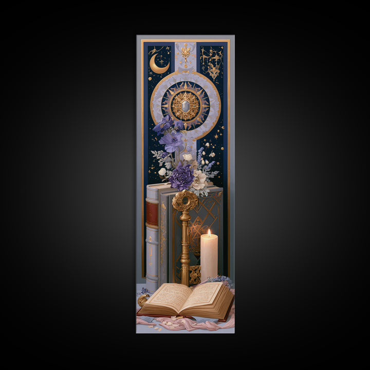 Golden Key and Enchanted Book Still Life Canvas Print, Fairy Tale Art, Printable Wall Art, Living Room Decor, Storybook, FTA-1x3-93
