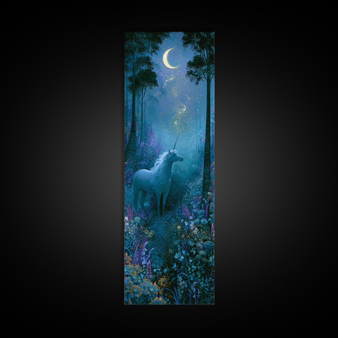 Unicorn in a Moonlit Meadow Canvas Print, Fairy Tale Art, Room Decor, Living Room Decor, Fine Art, Storybook, Original Art, FTA-1x3-94