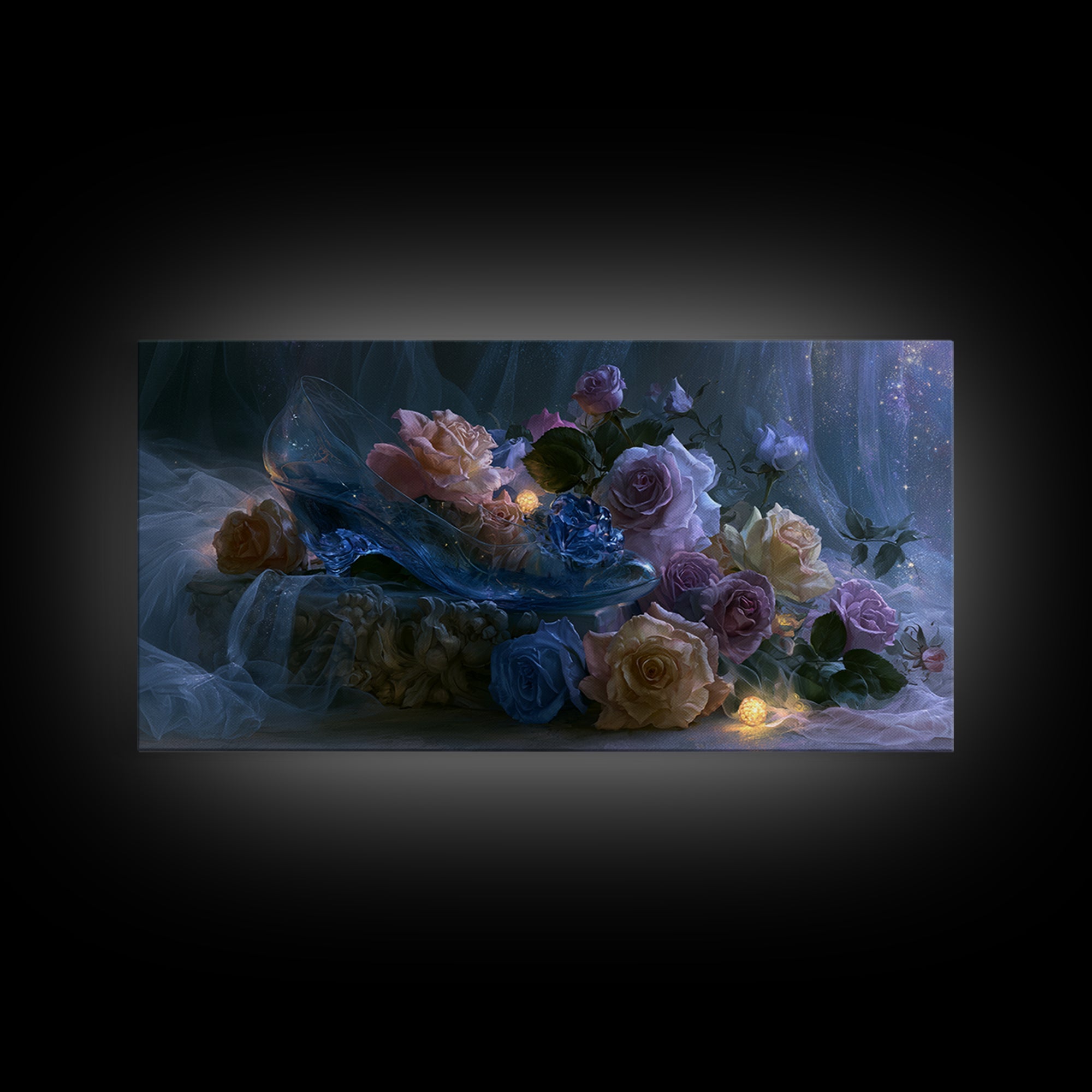 Glass Slipper Still Life Canvas Print, Fairy Tale Art, Living Room Decor, Abstract Art, Storybook, Art Nouveau, FTA-2x1-2