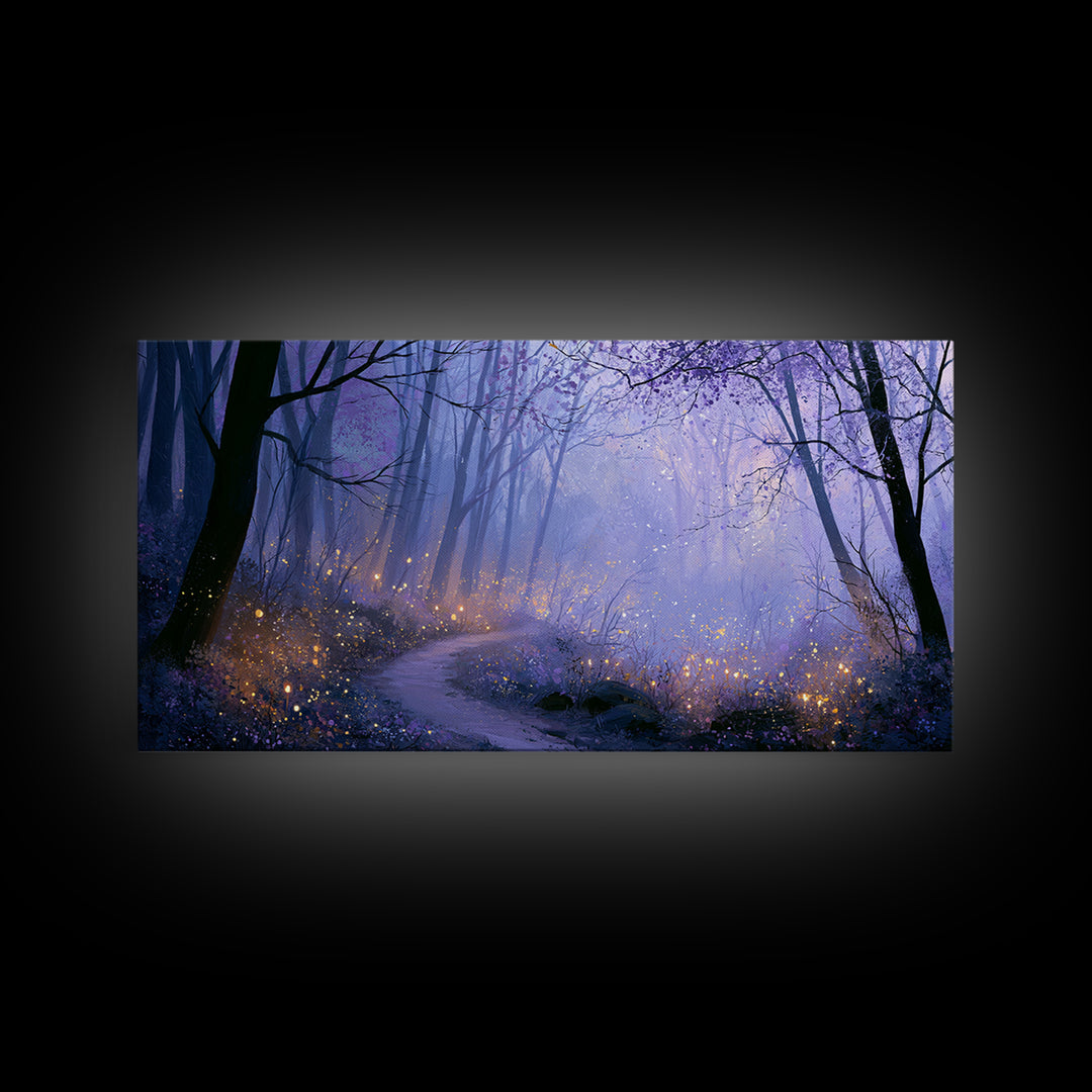 Enchanted Forest Path Glowing Canvas Print, Fairy Tale Art, Art Deco, Living Room Decor, Fine Art, Storybook, Whimsical Art, FTA-2x1-21
